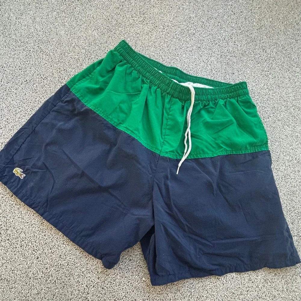 Lacoste Swim Trunks Mens L Green Navy Colorblock USA Vintage Preppy